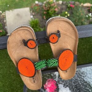 Beaded Orange and Green Sandals